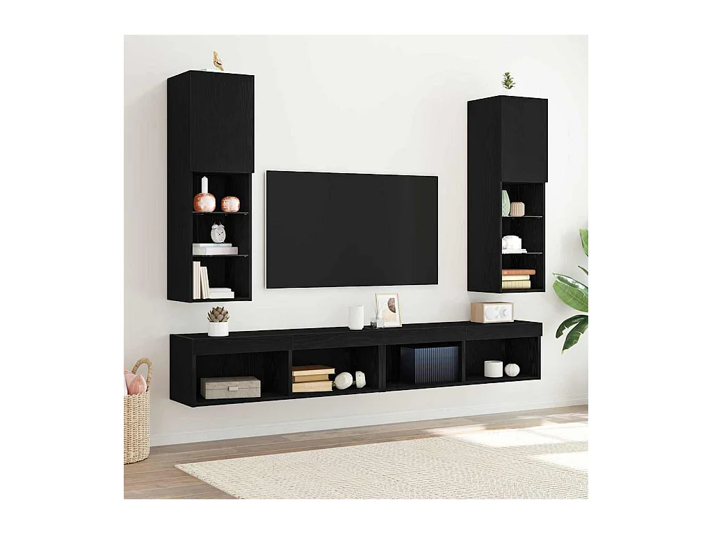 Meuble TV 2 pièces Noir 30.5 x 30 x 102 cm Bois d'ingénierie