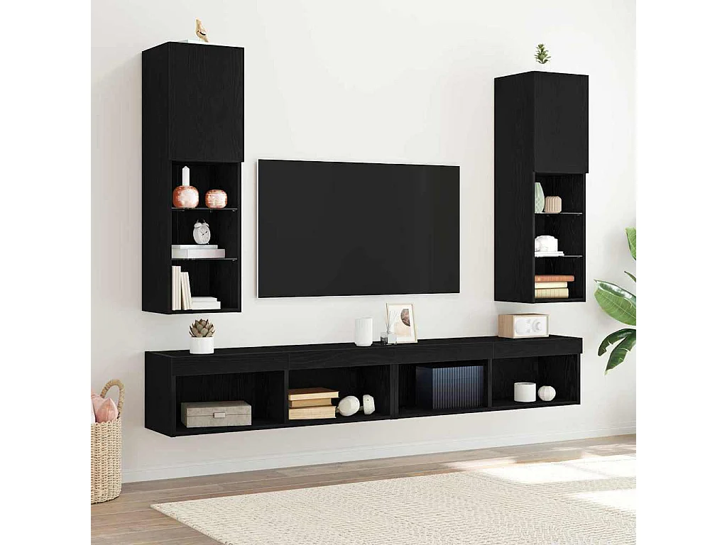 TV Kast 2 pcs Zwart 30.5 x 30 x 102 cm Bewerkt hout