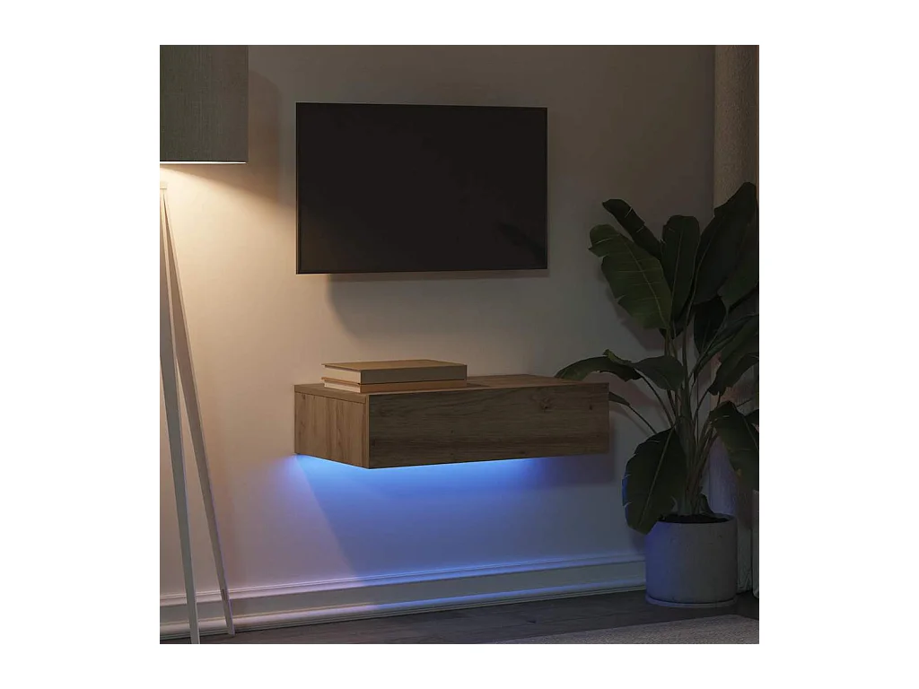 Meuble TV avec éclairages LED chêne artisanal 60x35x15,5 cm