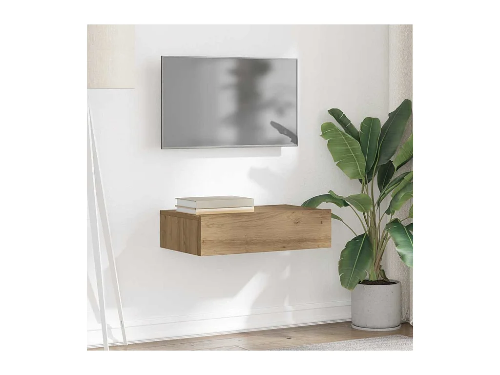 Meuble TV avec éclairages LED chêne artisanal 60x35x15,5 cm
