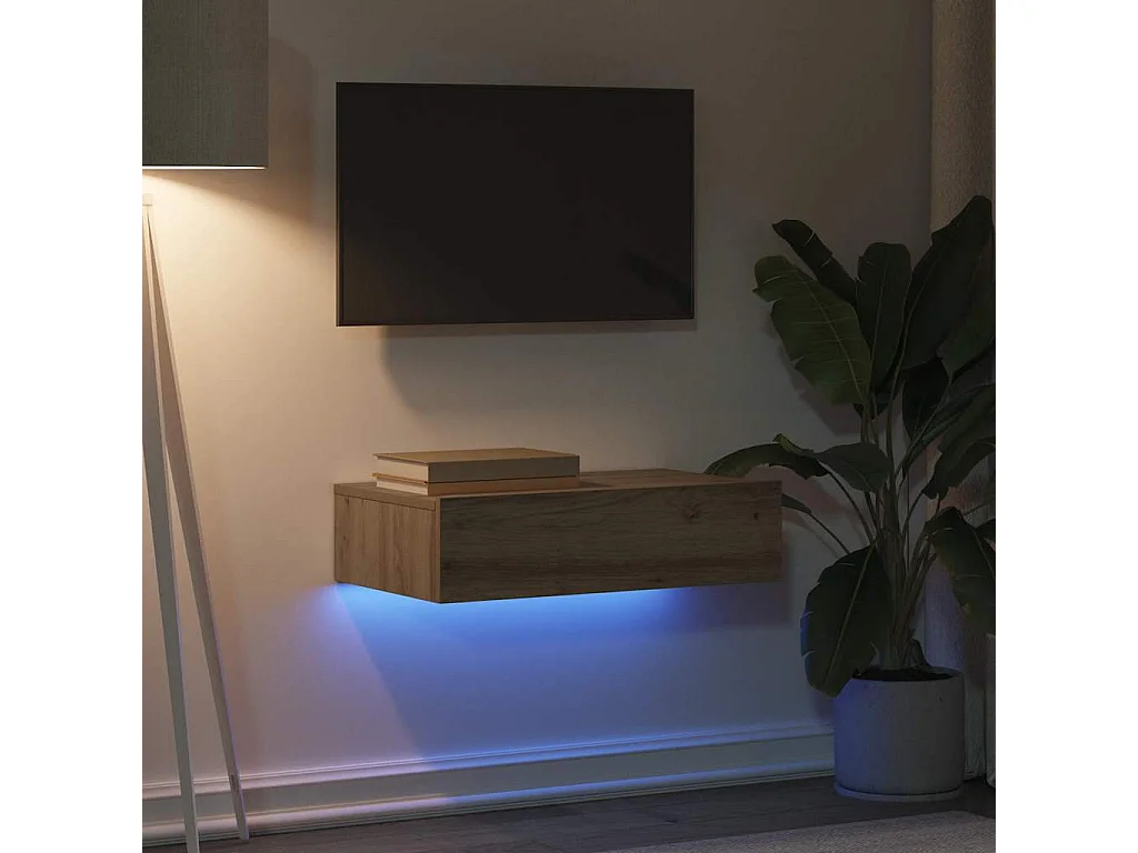 Meuble TV avec éclairages LED chêne artisanal 60x35x15,5 cm