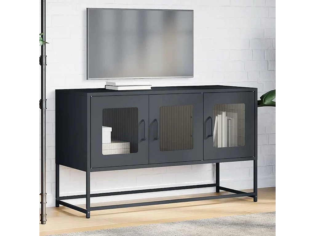 Meuble TV anthracite 100,5x39x60,5 cm acier laminé à froid