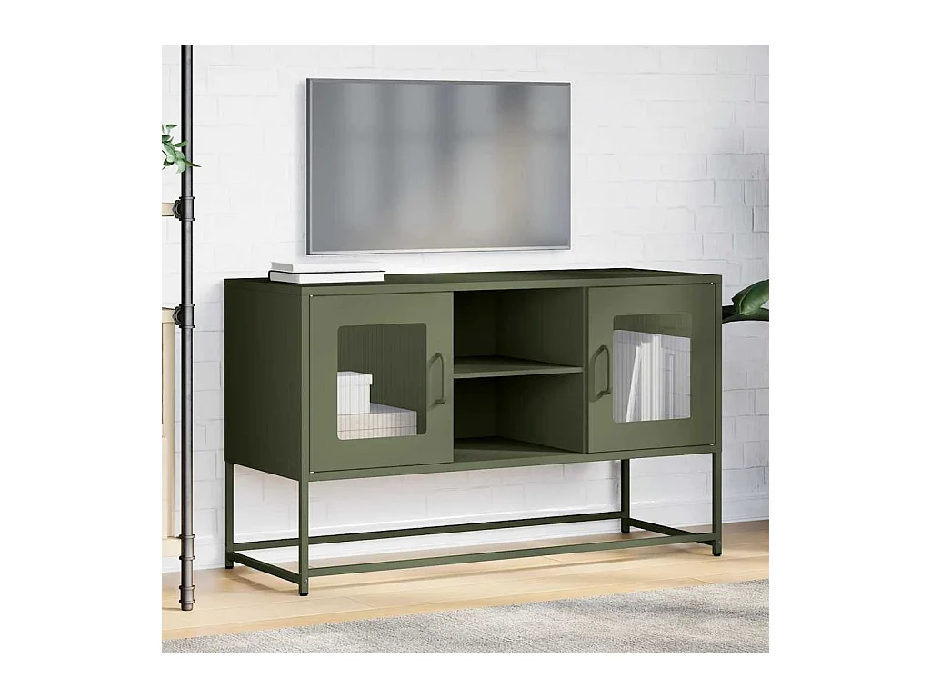 Mueble para TV de acero verde oliva 100,5x39x60,5 cm
