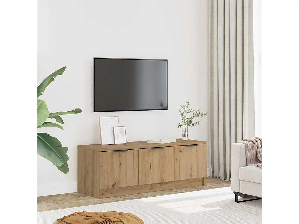 Meuble TV chêne artisanal 102x35x36,5 cm bois d'ingénierie