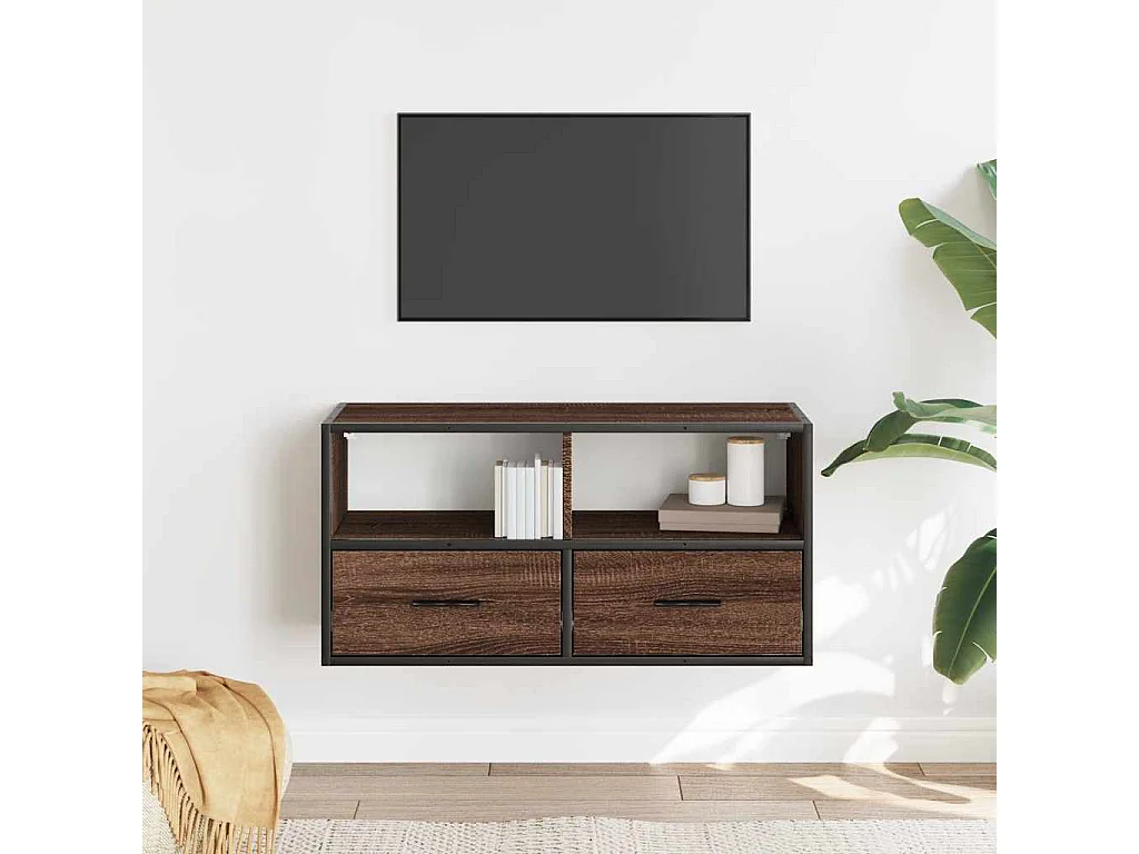 Meuble TV chêne marron 80x31x39,5 cm bois d'ingénierie et métal