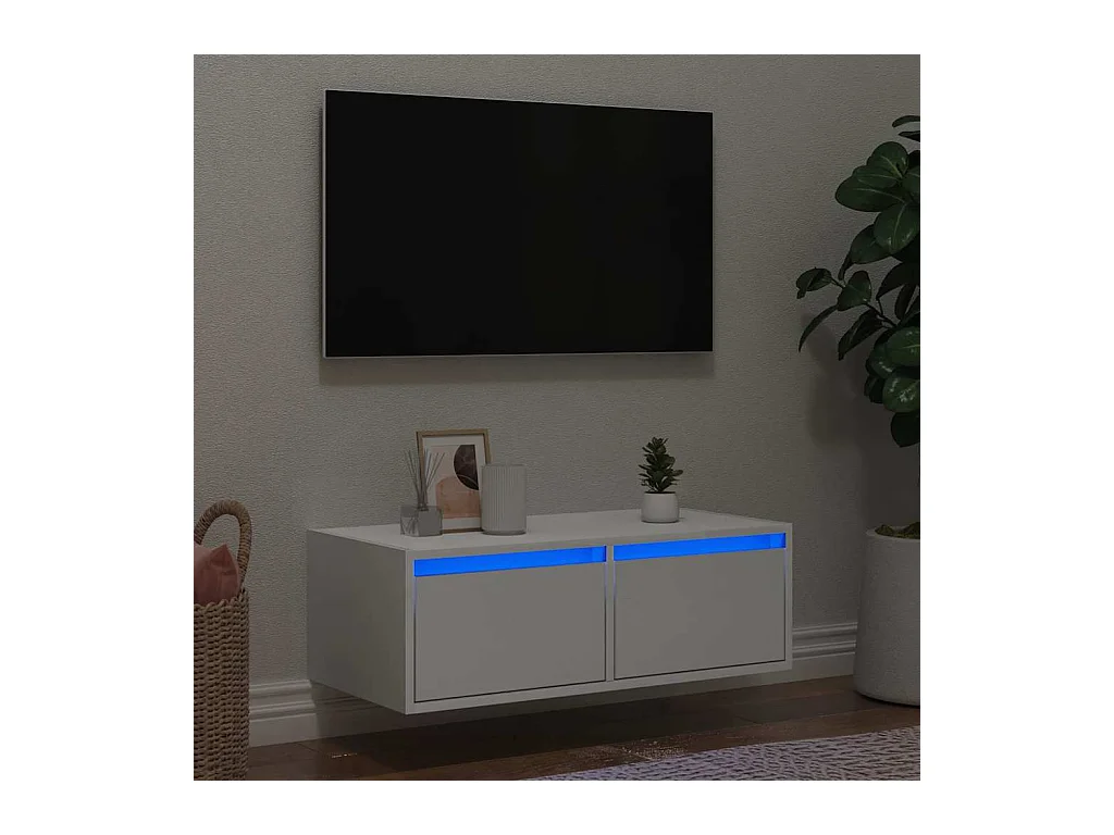 Meuble TV avec lumières LED blanc 75x35,5x25 cm