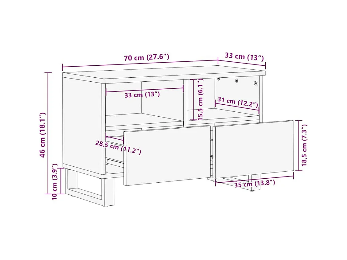 Meuble TV Marron 70 x 33 x 46 cm bois de manguier massif