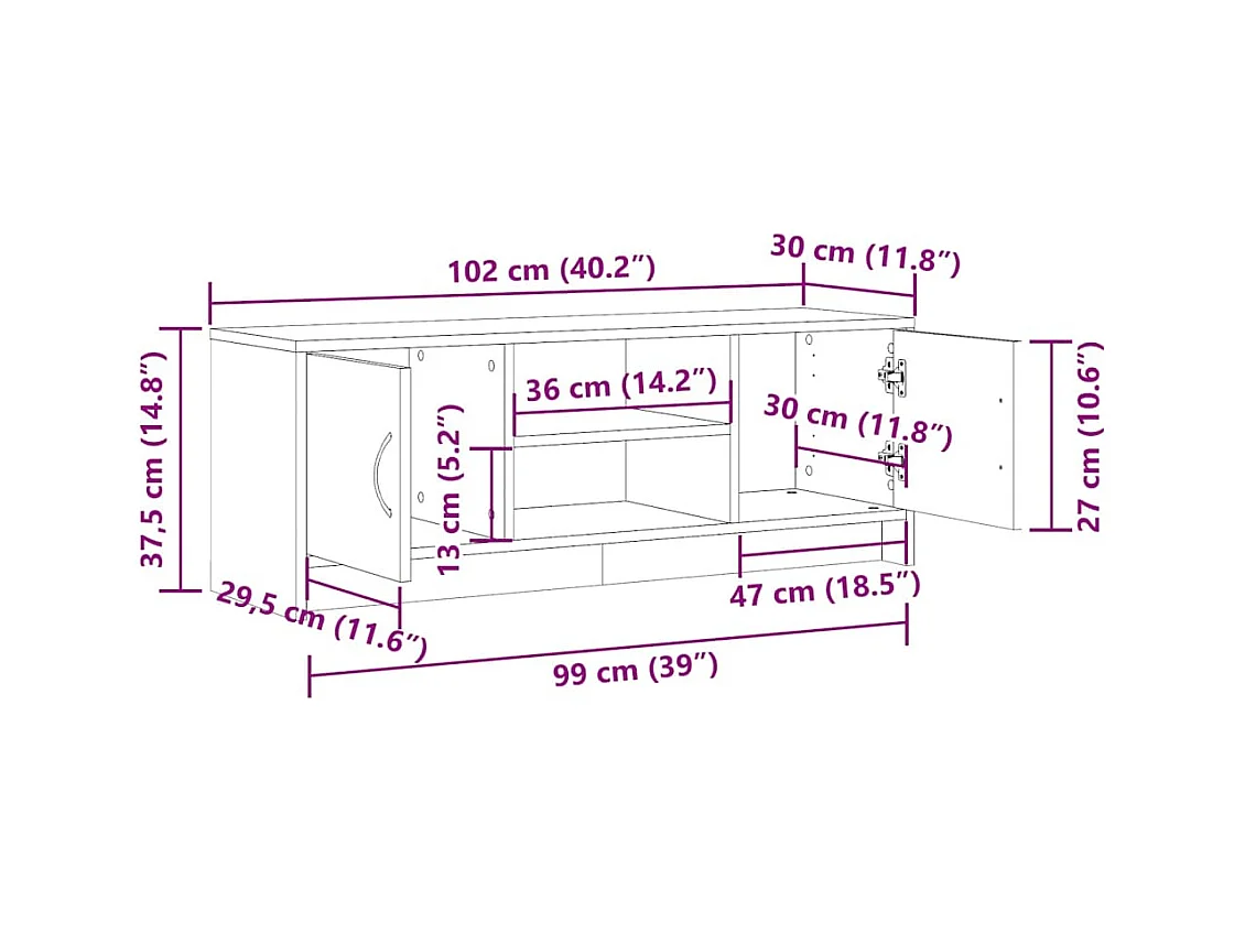 Meuble TV vieux bois 102x30x37,5 cm bois d'ingénierie