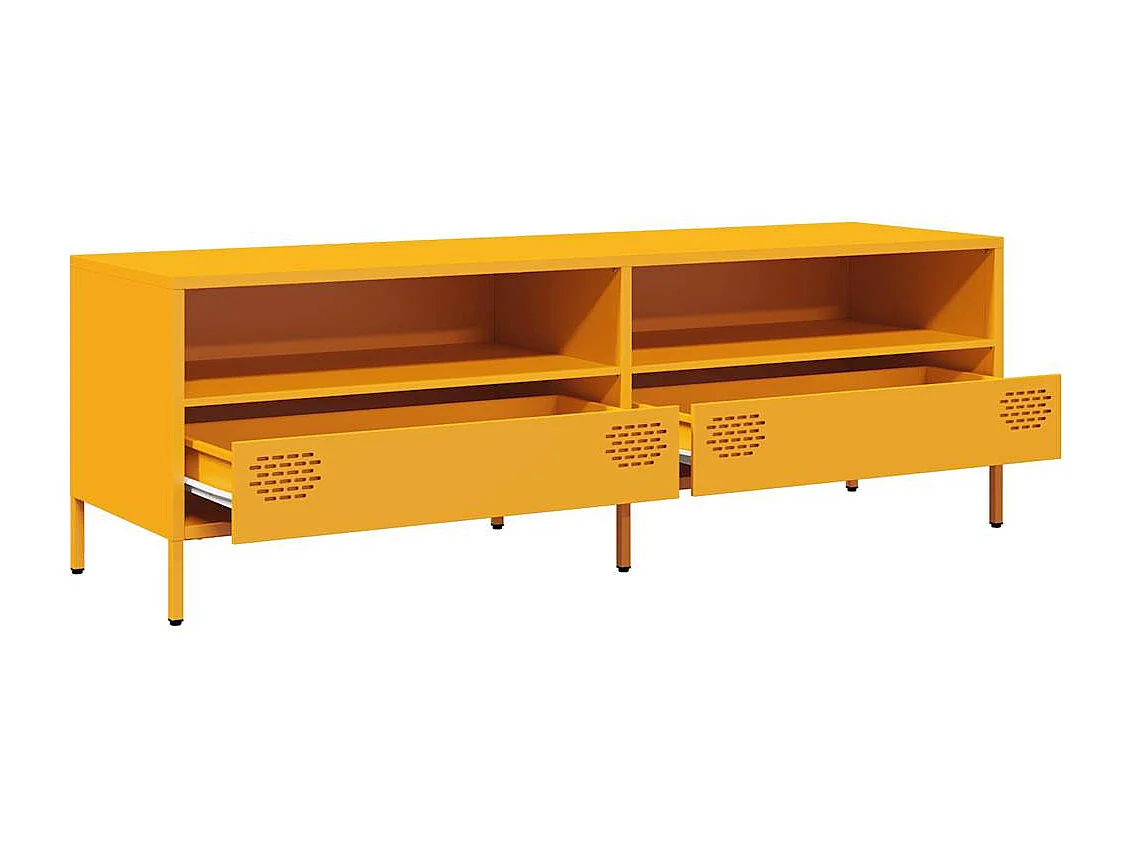 Meuble TV jaune moutarde 135x39x43,5 cm acier laminé à froid