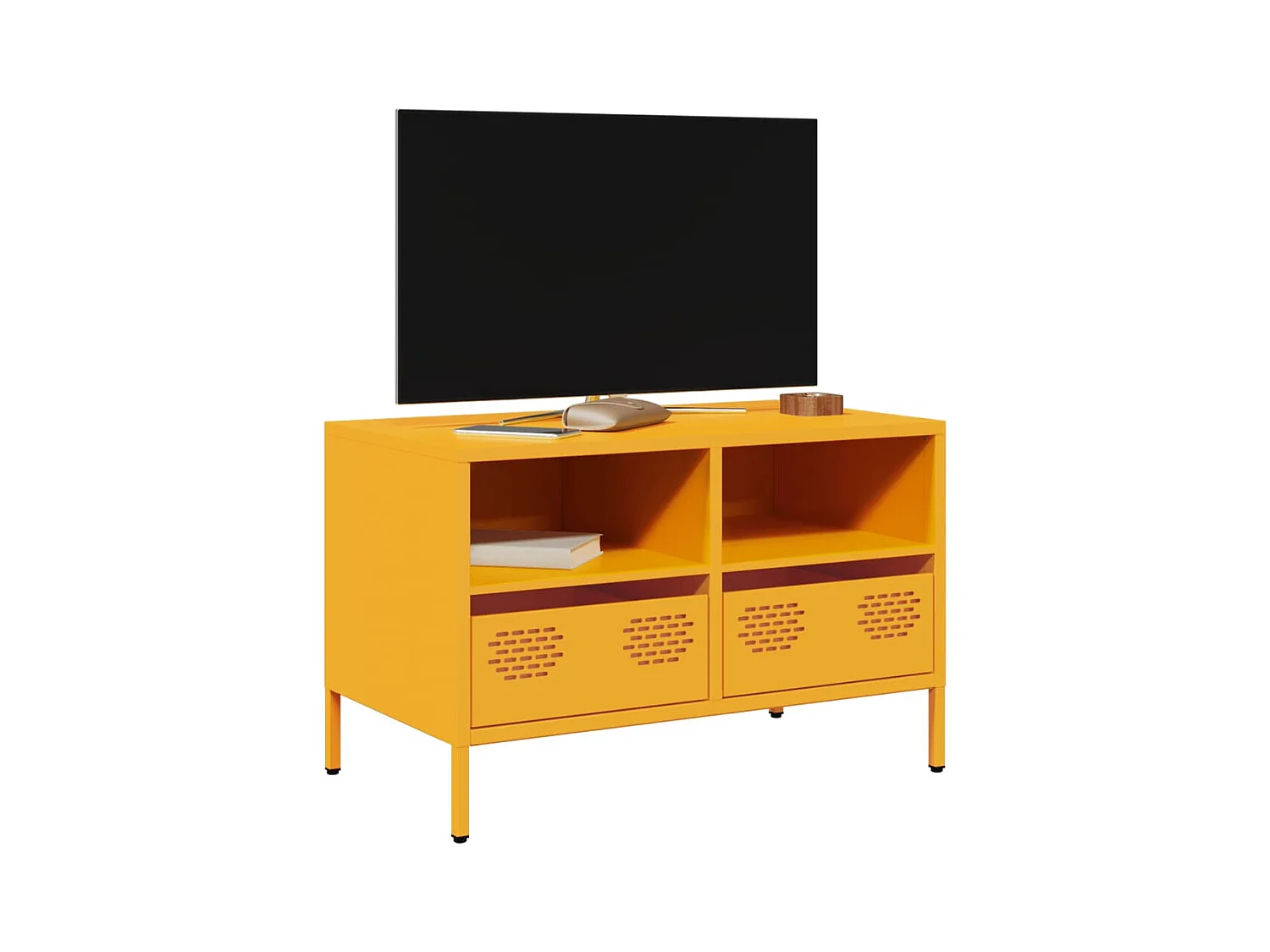 Mueble TV acero laminado en frío amarillo mostaza 68x39x43,5 cm