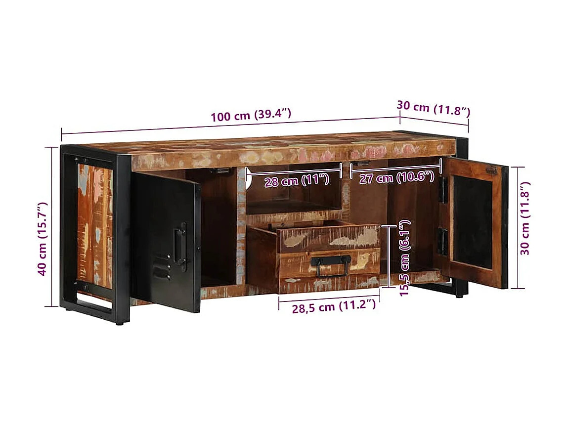 Meuble TV 100x30x40 cm Bois de récupération solide
