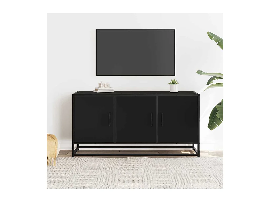 Meuble TV noir 100x35x50 cm bois d'ingénierie et métal