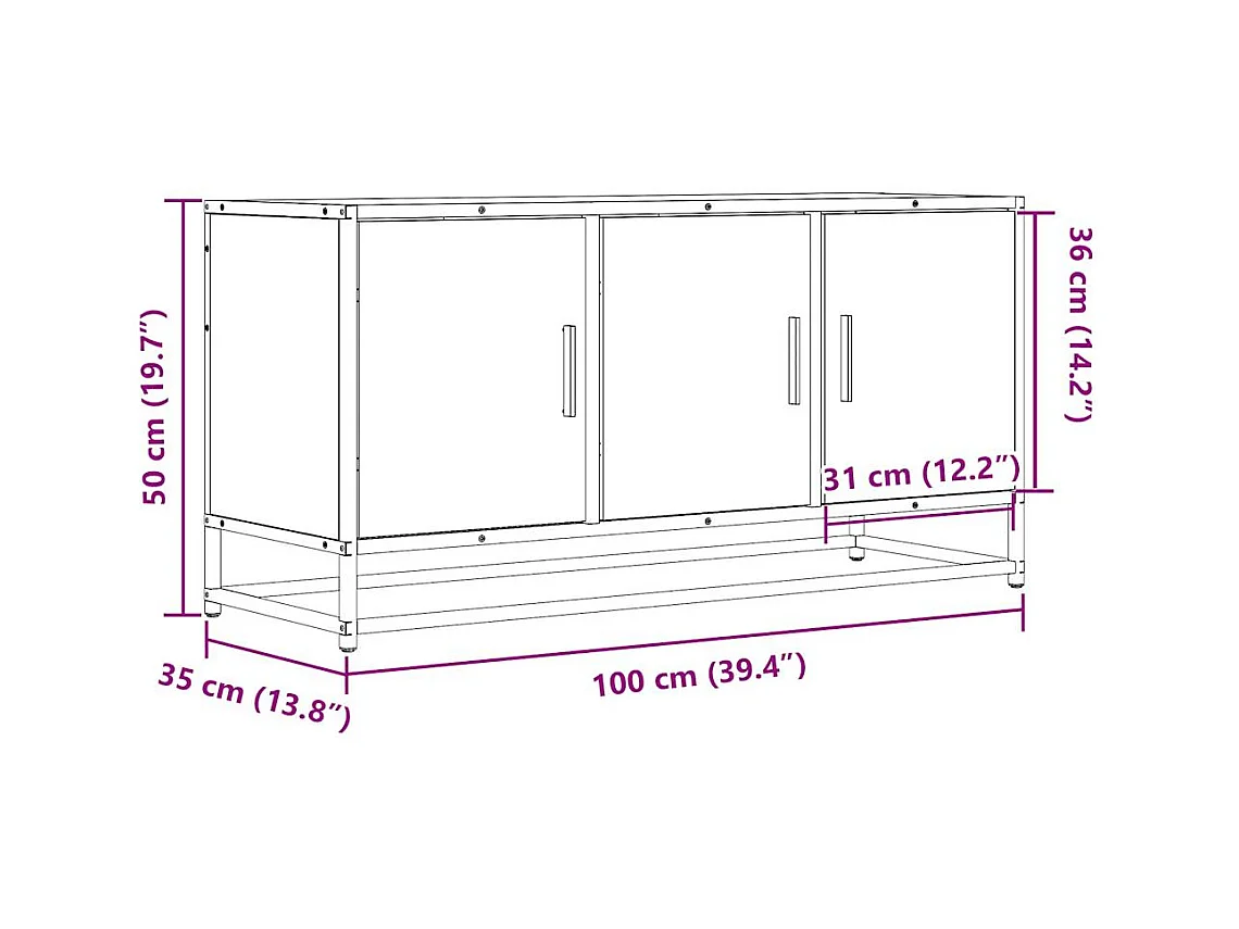 Meuble TV noir 100x35x50 cm bois d'ingénierie et métal