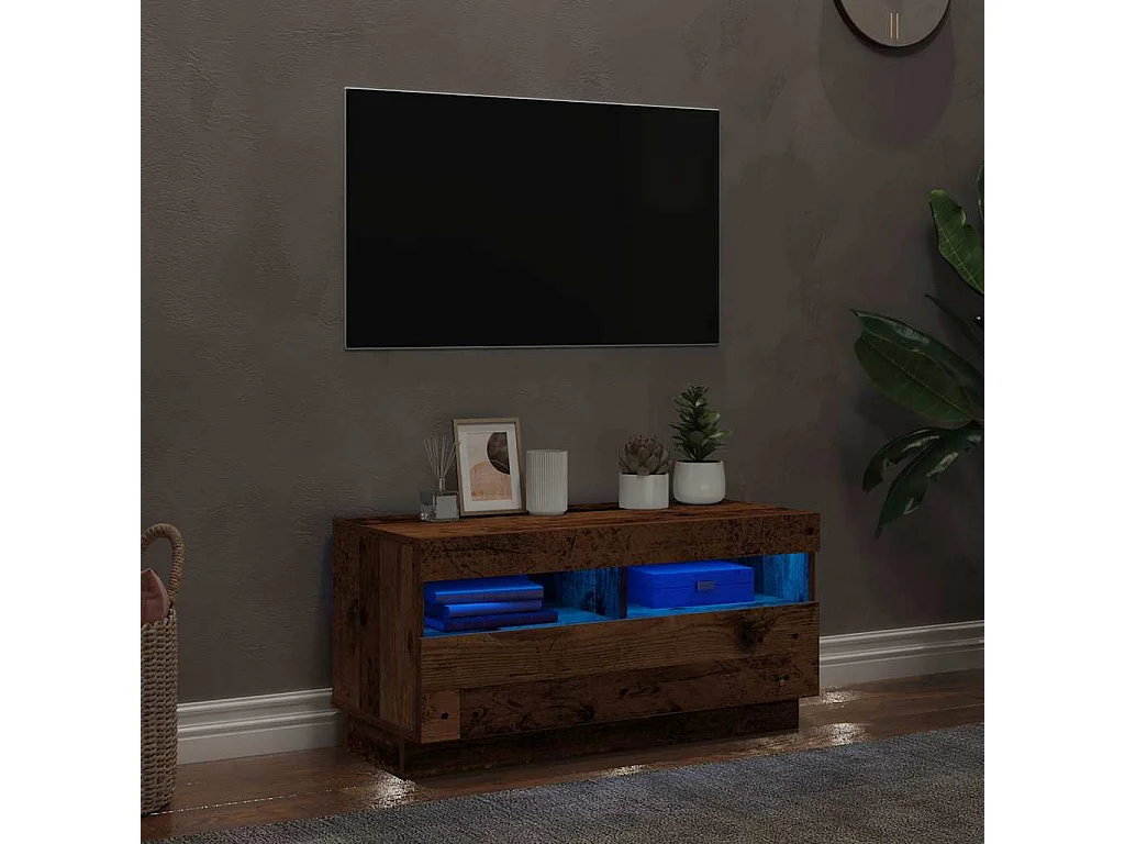 Meuble TV avec lumières LED vieux bois bois d'ingénierie