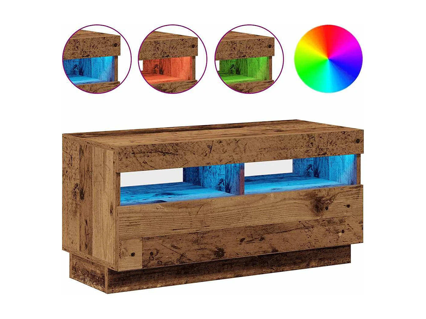 Meuble TV avec lumières LED vieux bois bois d'ingénierie