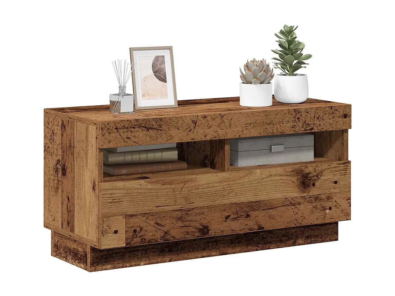Meuble TV avec lumières LED vieux bois bois d'ingénierie