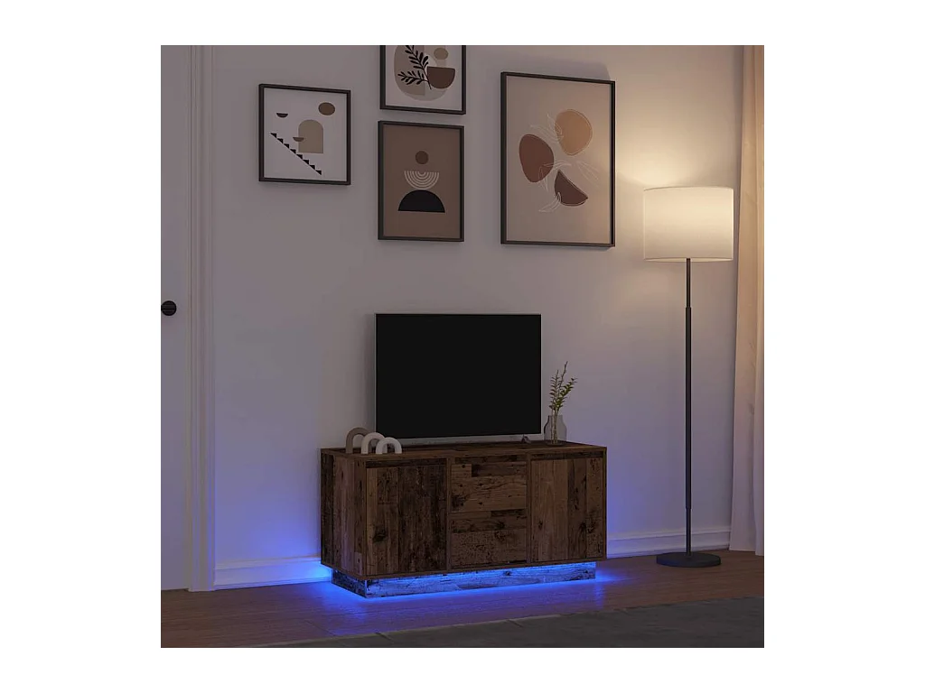 Móvel de TV com luzes LED 100x41x50 cm madeira velha