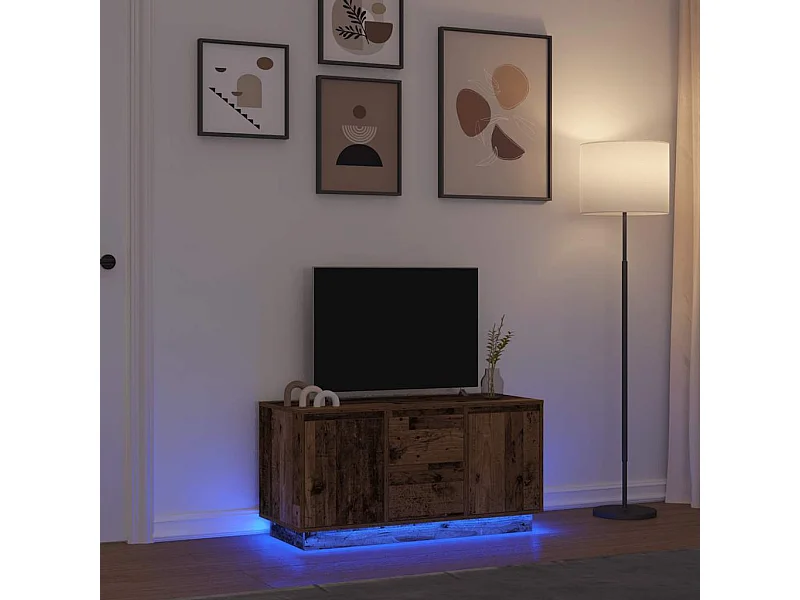 Meuble TV avec éclairage LED vieux bois 100x41x50 cm