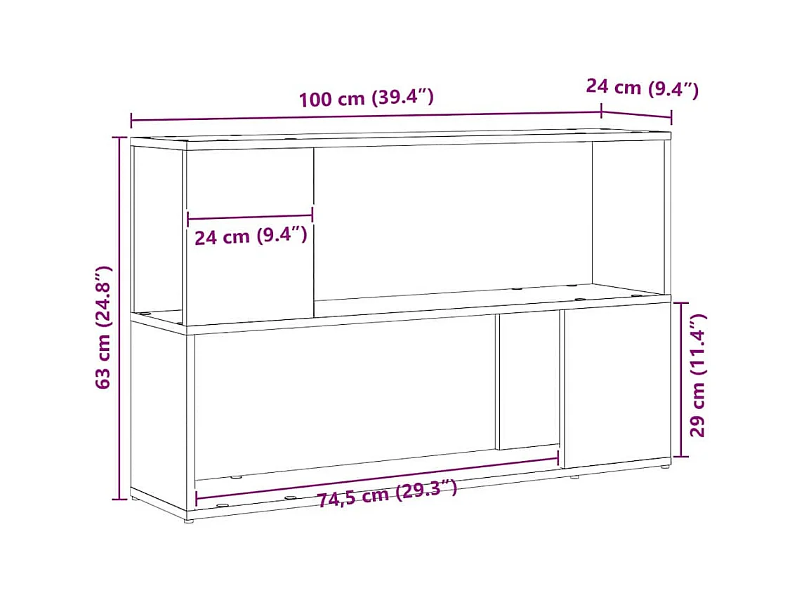 Meuble TV Noir 100 x 24 x 63 cm