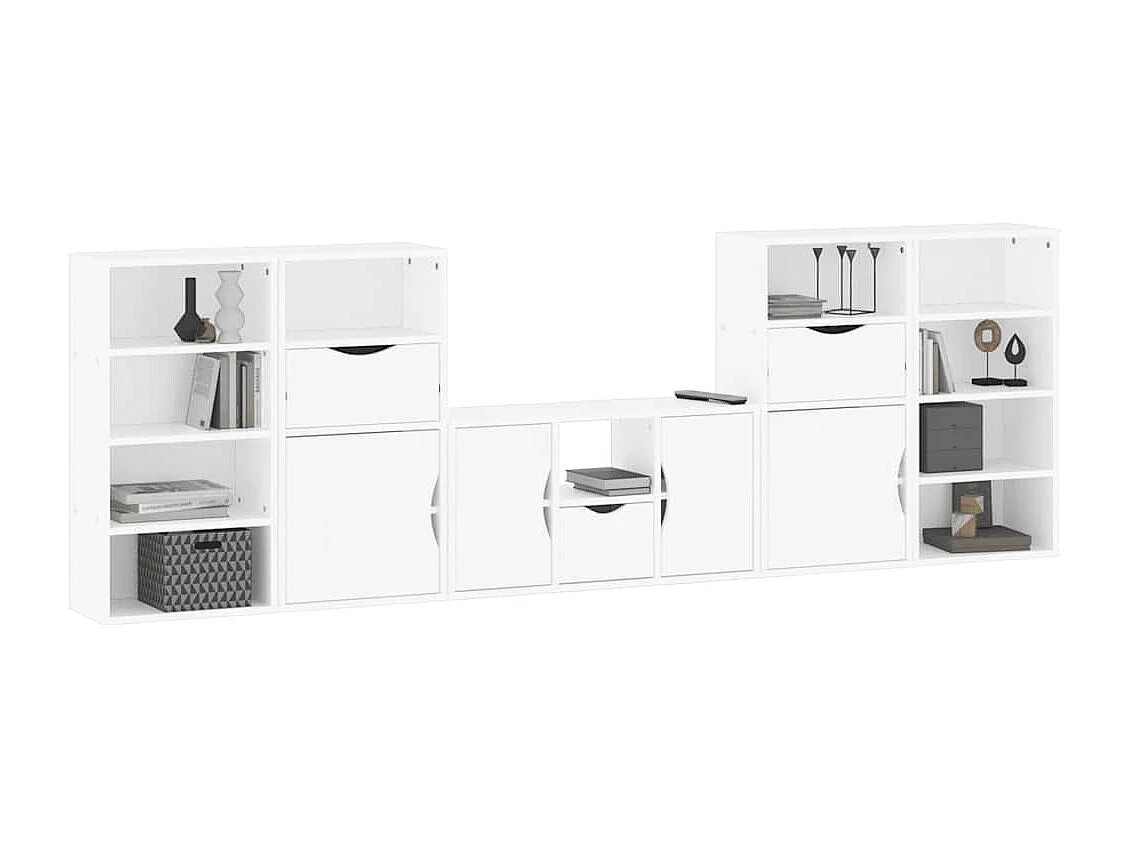 Meubles TV 5 pièces avec rangement ODDA blanc bois de pin massif