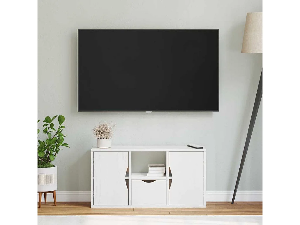 Meuble TV avec tiroir ODDA blanc 79x24x40 cm bois massif pin