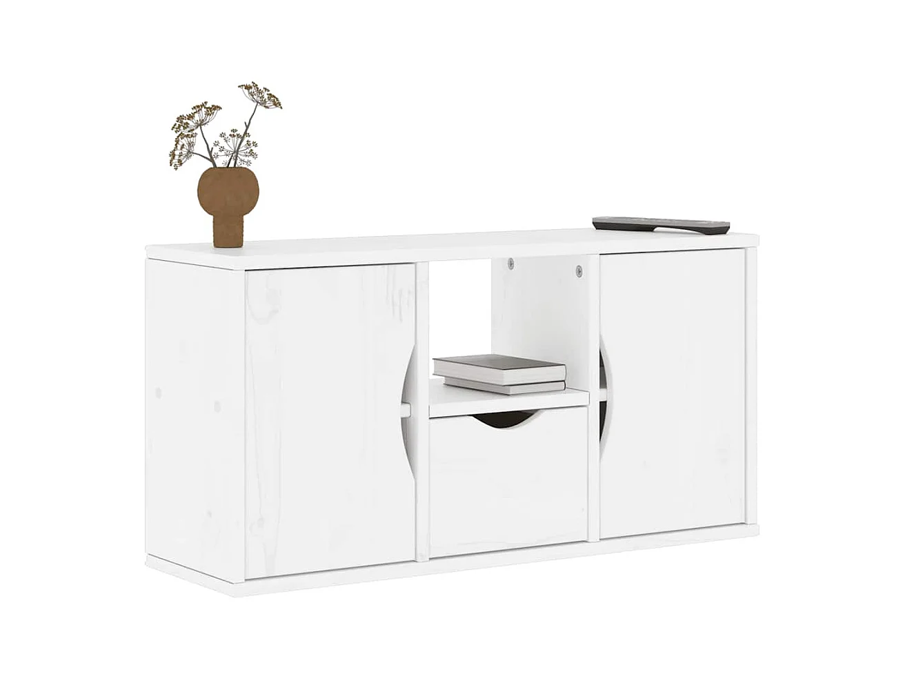 Armário para TV com gaveta ODDA Madeira maciça de pinho branco