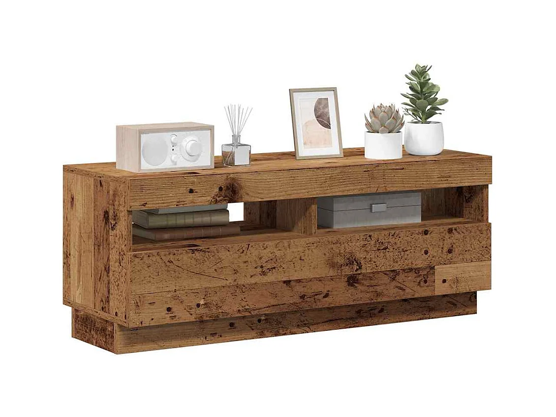 Meuble TV avec lumières LED vieux bois bois d'ingénierie