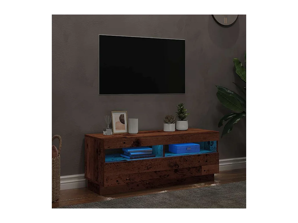 Meuble TV avec lumières LED vieux bois bois d'ingénierie