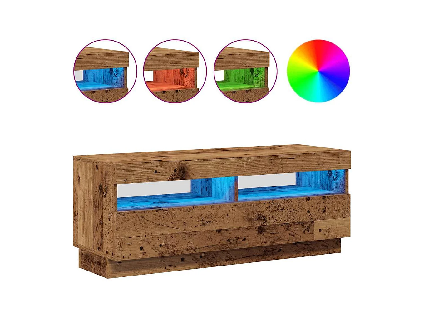 Meuble TV avec lumières LED vieux bois bois d'ingénierie