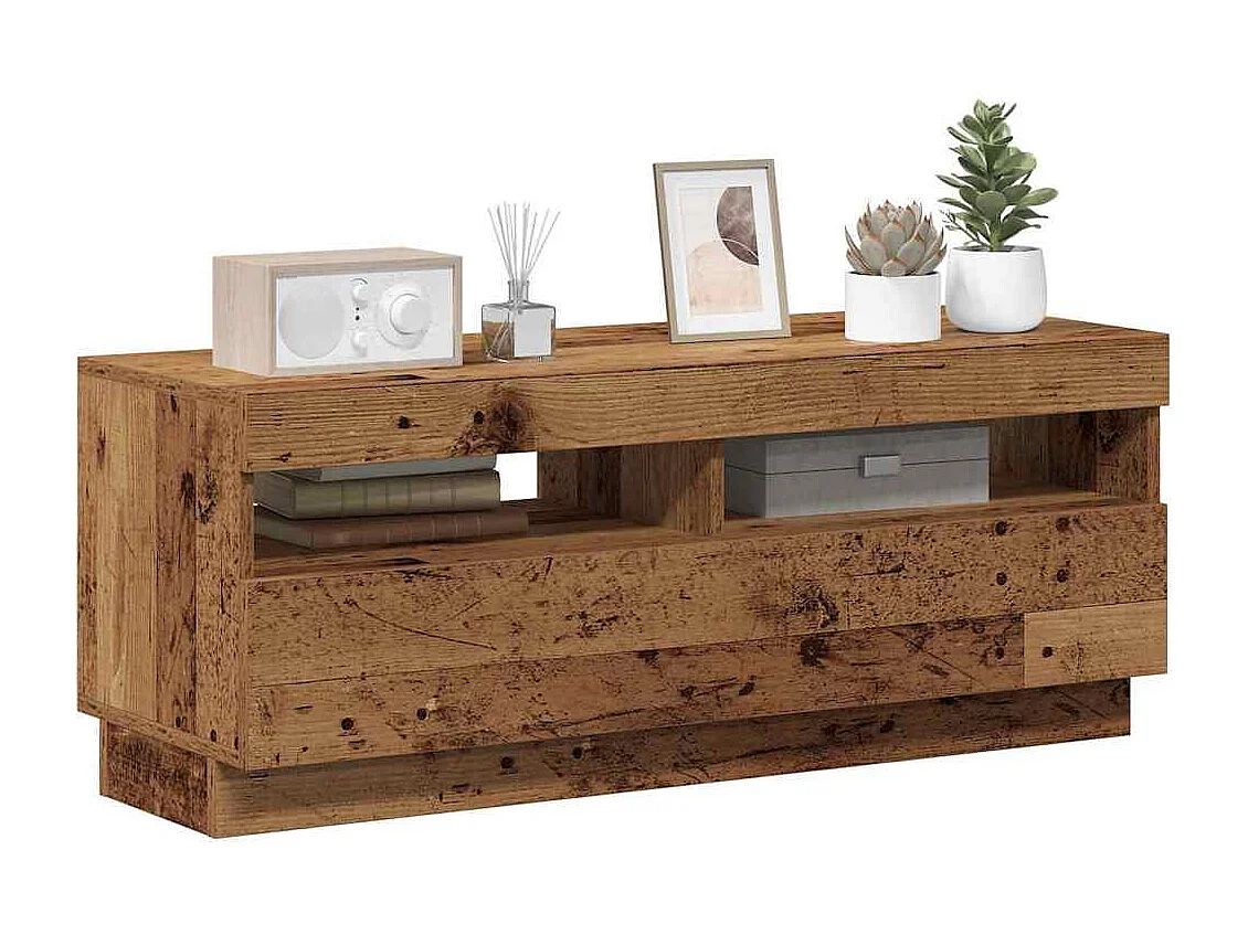 Meuble TV avec lumières LED vieux bois bois d'ingénierie