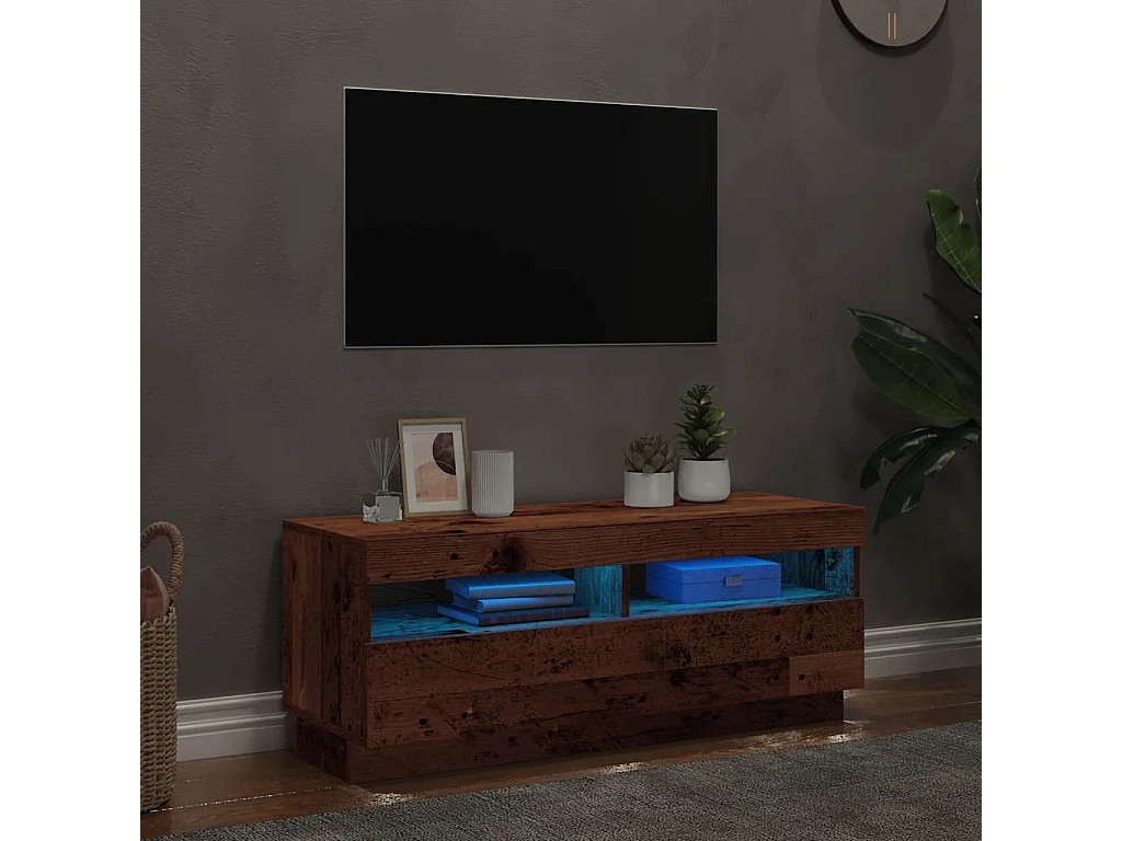 Meuble TV avec lumières LED vieux bois bois d'ingénierie
