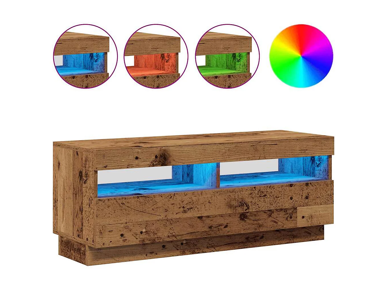 Meuble TV avec lumières LED vieux bois bois d'ingénierie