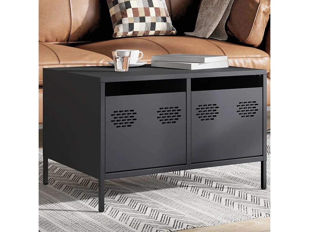 Meuble TV anthracite 68x50x43,5 cm acier laminé à froid