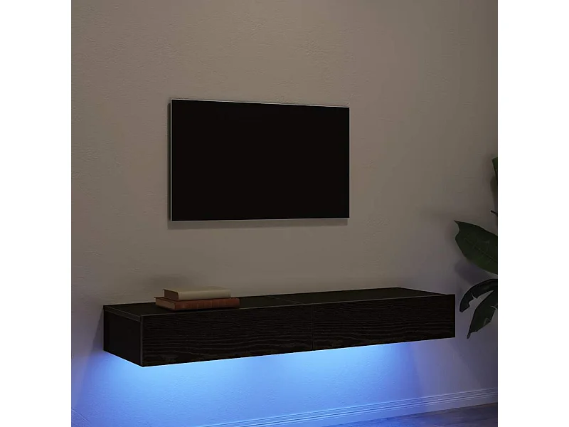 Armários de TV com luzes LED 2 peças carvalho preto 60x35x15,5 cm