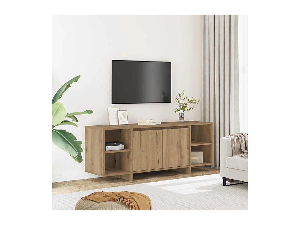 Meuble TV chêne artisanal 130x35x50 cm bois d'ingénierie