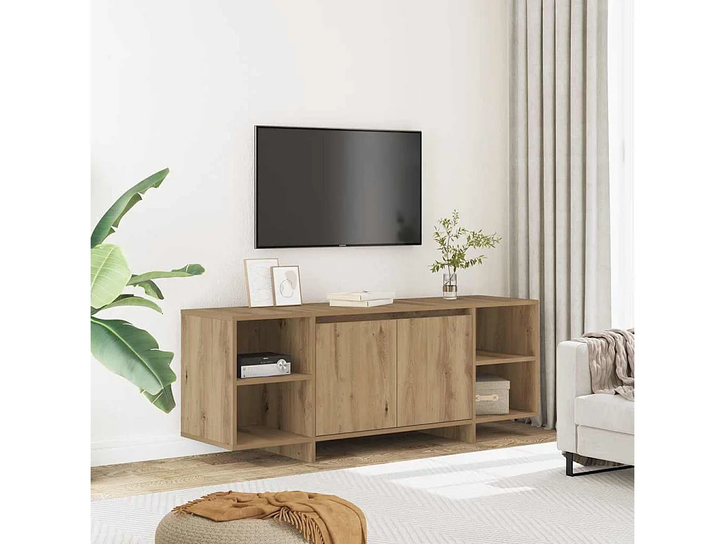 Meuble TV chêne artisanal 130x35x50 cm bois d'ingénierie