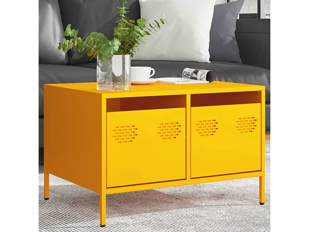 Meuble TV jaune moutarde 68x50x43,5 cm acier laminé à froid