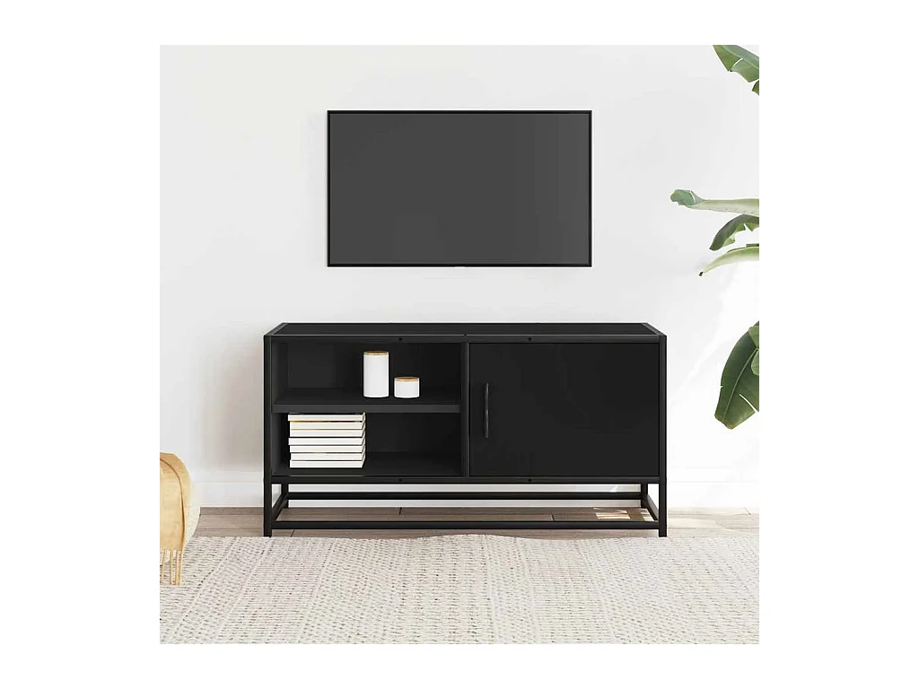 Meuble TV noir 80x34,5x40 cm bois d'ingénierie et métal