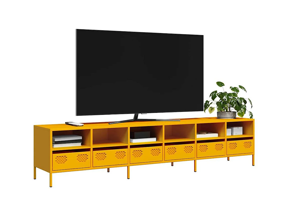 Mueble TV acero laminado en frío amarillo mostaza 202x39x43,5cm