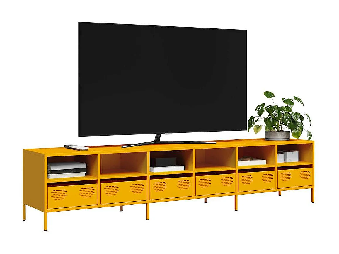 Meuble TV jaune moutarde 202x39x43,5 cm acier laminé à froid