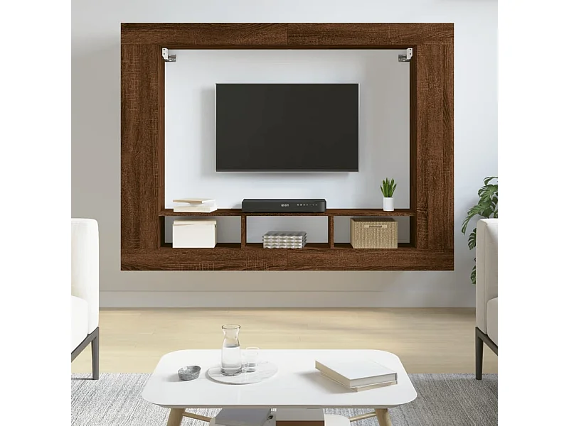 Meuble TV chêne marron 152x22x113 cm bois d'ingénierie