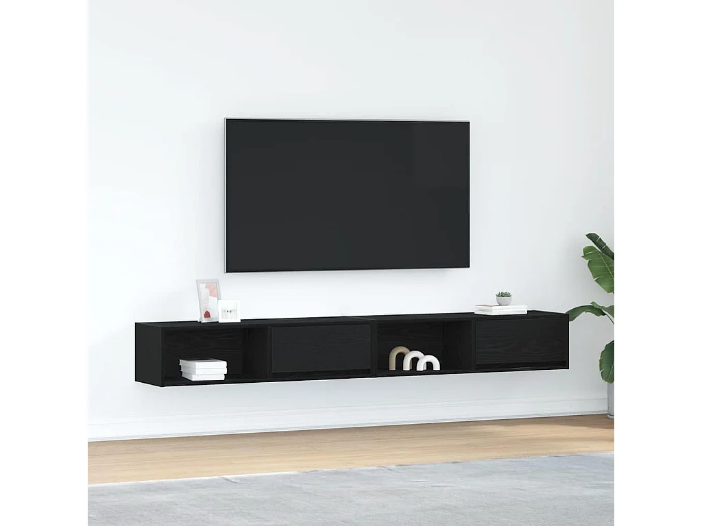 Meuble TV 2 pièces chêne noir 100x31x25,5 cm bois d'ingénierie