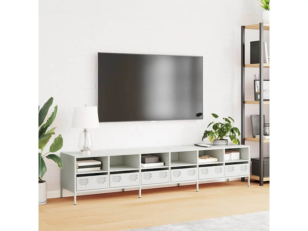 Meuble TV blanc 202x39x43,5 cm acier laminé à froid