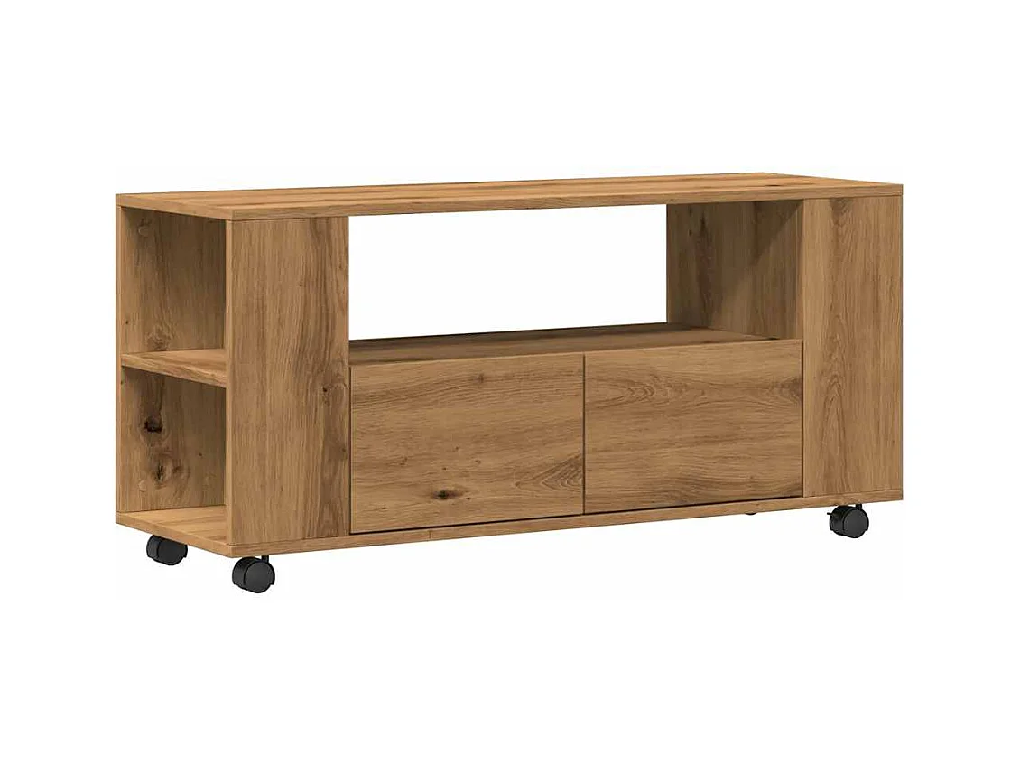 Meuble TV avec roulettes chêne artisanal bois d'ingénierie