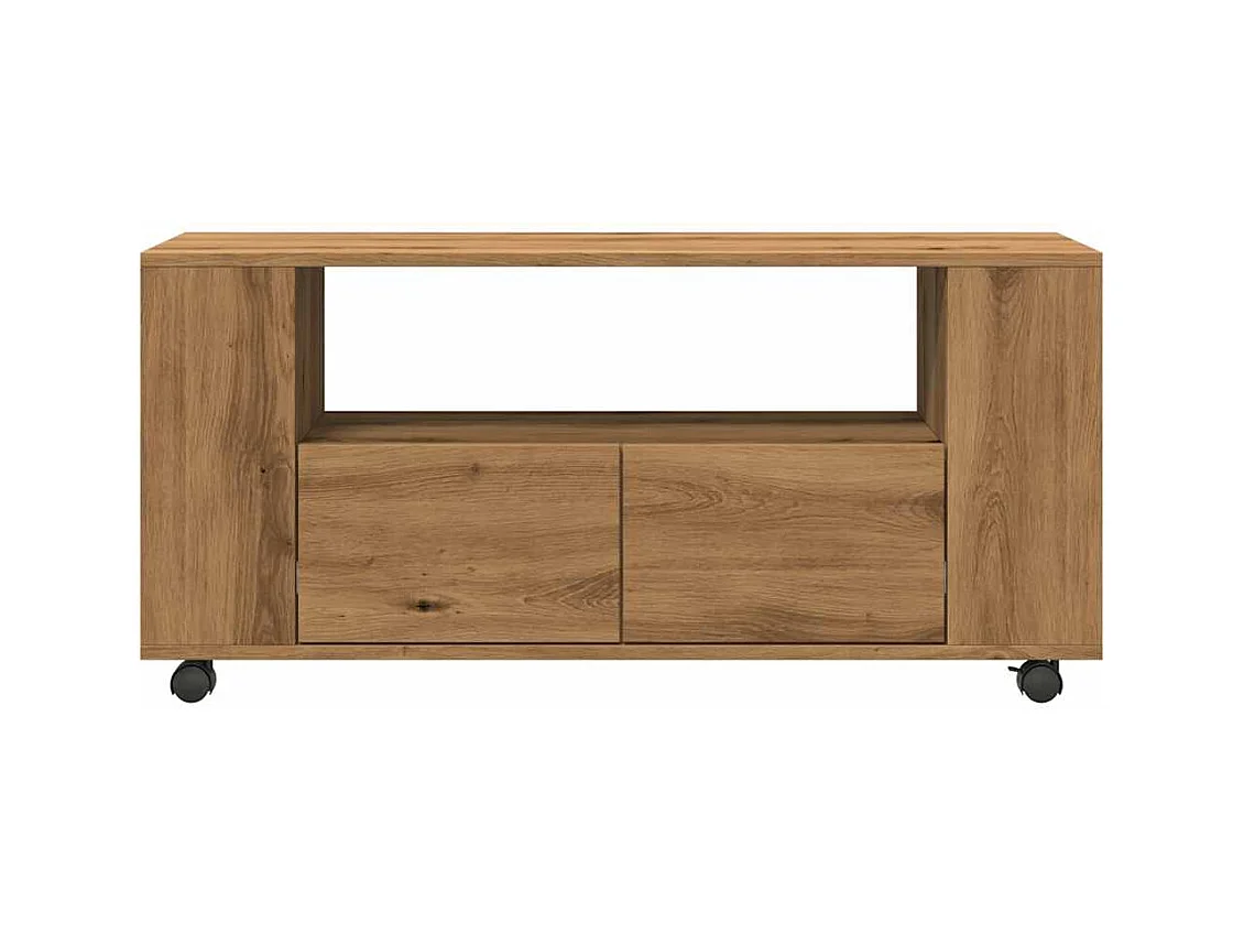 Meuble TV avec roulettes chêne artisanal bois d'ingénierie