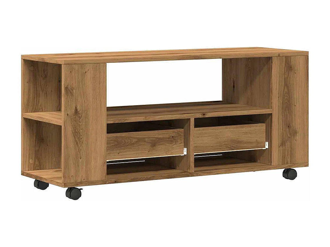Meuble TV avec roulettes chêne artisanal bois d'ingénierie