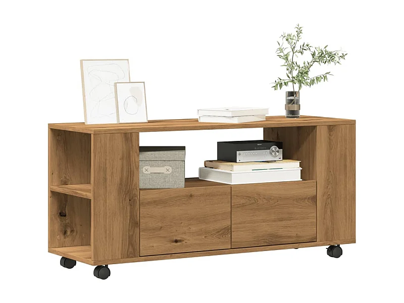 Mueble TV ruedas madera ingeniería roble artisan 102x34,5x43cm