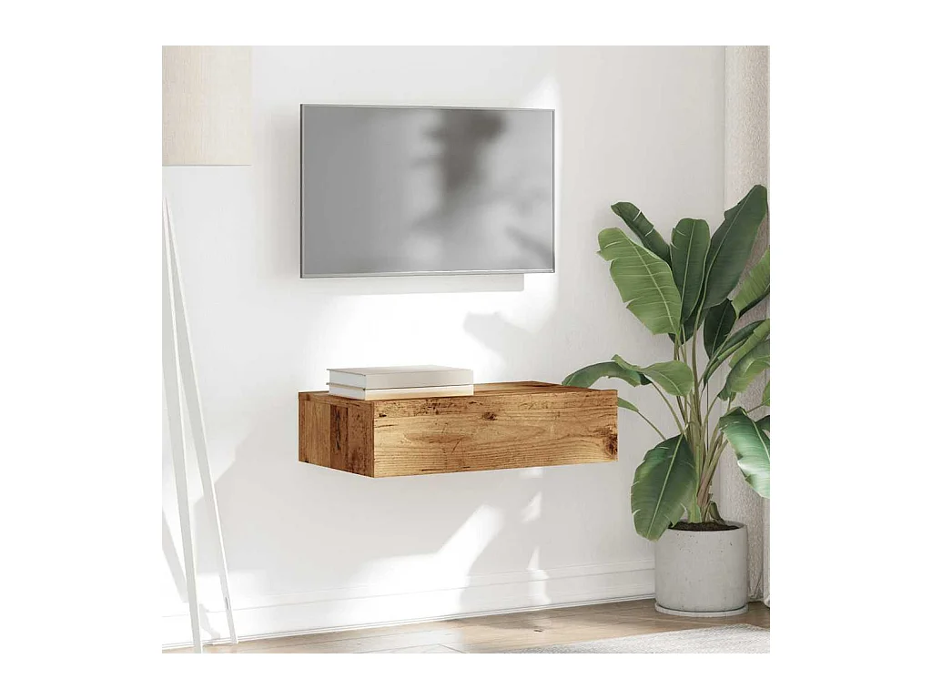 Meuble TV avec éclairage LED vieux bois 60x35x15,5 cm