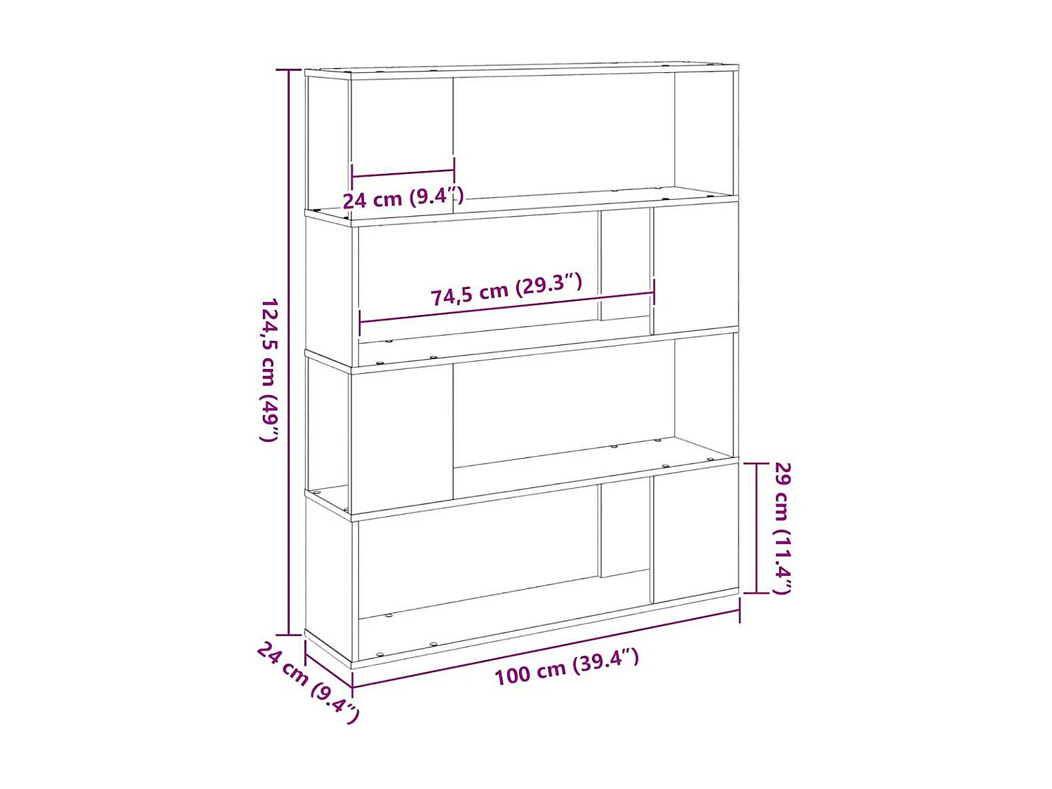 Meuble TV Noir 100 x 24 x 124 cm