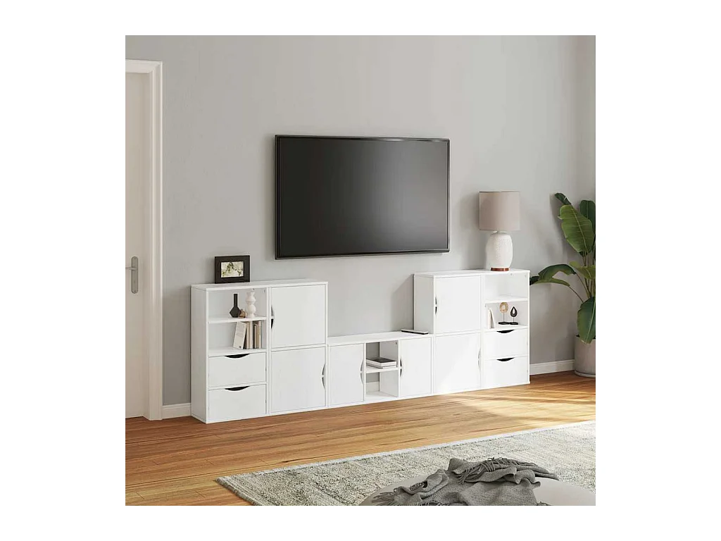 Meubles TV 5 pièces avec rangement ODDA blanc bois de pin massif